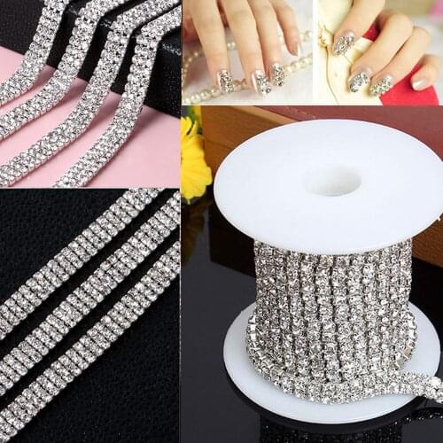 1-row/2-row/3-row 1Yard Silver Crystal Rhinestones Chain Flatback Silver Claw Rhinestone Trim Crystal for DIY Handcraft Sewing