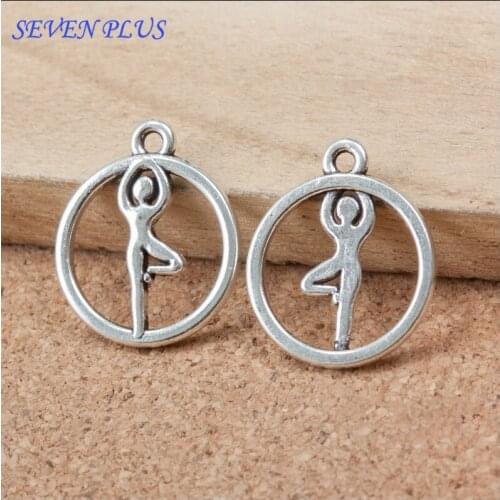 High Quality 30 Pieces/Lot 16mm*19mm Antique Silver Plated Sports Charm Yoga Charms For Jewelry Making