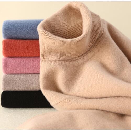 100% Pure Cashmere Sweater Pullovers Women Turtleneck Jumpers High Quality 8Colors Knitwear Standard Clothes Winter Female Tops