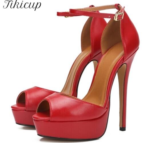 Tikicup Cross-Dresser Extremely High Heel Matte Platform Shoes Summer Peep Toe Ankle Strap D'Orsay Stilettos Sexy Trans Shoes
