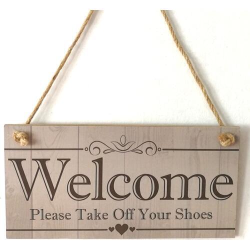 Vintage Wooden Open Closed Welcome Please Take Off Your Shoes Hanging Plaque Sign House Porch Decor Gift June 14