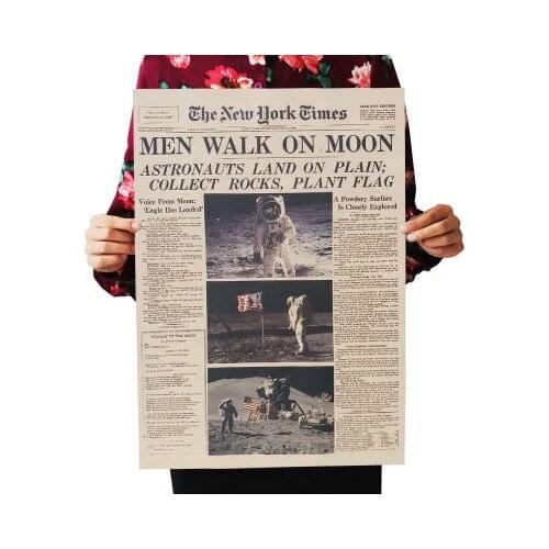 The Apollo 11 Moon Landing New York Times Vintage Poster Kraft Paper Retro Kids Room Decoration Wall Sticker 51*35.5cm