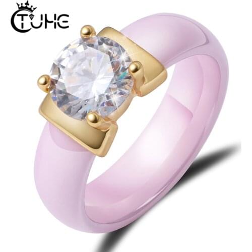 2019 Wedding Bands Eternity Rings with Zirconia for Women CZ Crystal Promise Engagement Finger Ceramic Ring Bague Jewelry Gift