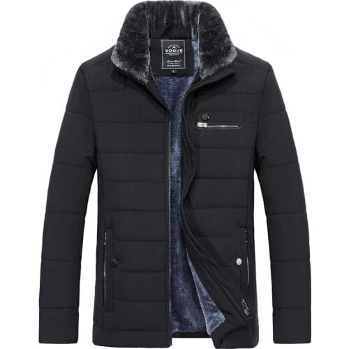 Winter Coats Mens Warm Jacket Parka Fur Collar Cotton Padded Anorak Thick Black Blue Coat Men Casual Autumn Fleece Jacket Male