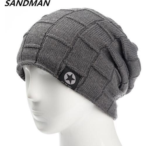 SANDMAN Star Winter Hat Add Fur Warm Beanies Hat Baggy Skullies Knitted Hat For Men Women Ski Sports Beanies Cap