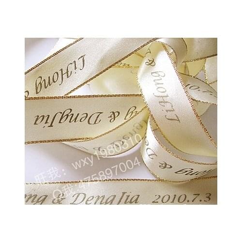 005 ribbon customization 1.6cm width, logo printed gift packaging polyester decoration gold and silver edge single face