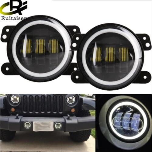 1PCS 4inch headlights LED Angel Eyes Fog Lights Round lamps for offroad led Driving light work Lamp White amber Car Styling