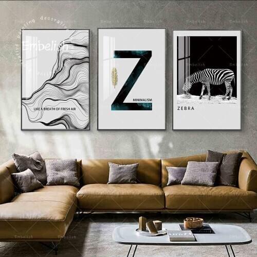 1 Piece Black And White Letter Z And Zebra Animals Wall Pictures For Living Room Modern Home Decor Posters HD Canvas Paintings
