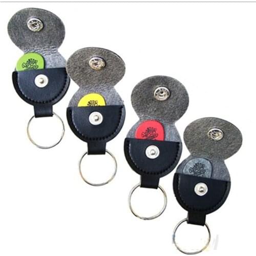 1 Pcs Guitar Pick Holder Genuine Leather Black Plectrum Buckle Creative Hang Buttons Case Guitar Keychain Guitar Accessories