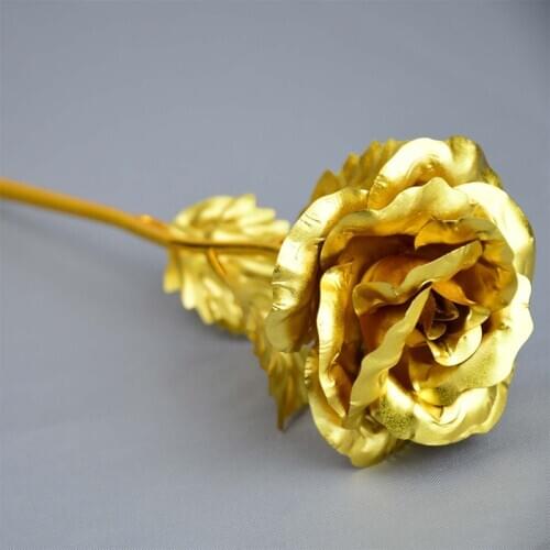 1Pc Gold Rose Flower Foil Plated Plastic Artificial Roses Valentines Day Gift Beauty Golden Flowers for Home Wedding Decoration