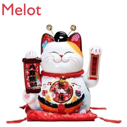 10 Inch Handicraft Waving Hand Lucky Cat Fortune Cat Gift Maneki Neko Welcoming Feng Shui Crafts Money Box Home Store Decoration
