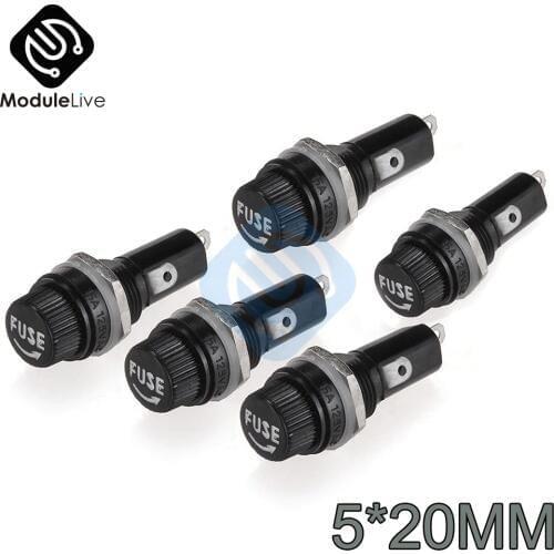 10pcs 5*20mm Fuse Holders 5X20 Black Insurance Tube Socket Fuse Holder For 5*20 Insurance Panel Mount Fuse Holder