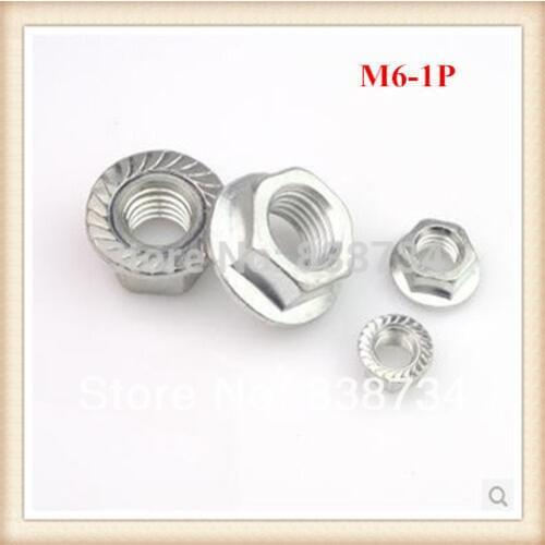 100pcs carbon steel white zinc coated m6 serrated flange nut