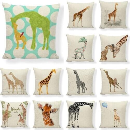 18x18 Cushion Giraffe Pillowcase Decoration Animal Linen Gift Sofa Home Cover