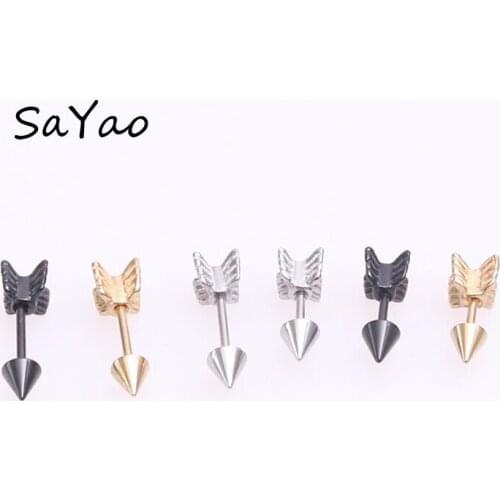 SaYao 2 Piece Surgical Stainless Steel Stud Earring Cupid Arrow Tragus Earrings Fake Taper Love Helix Body Piercing Jewelry