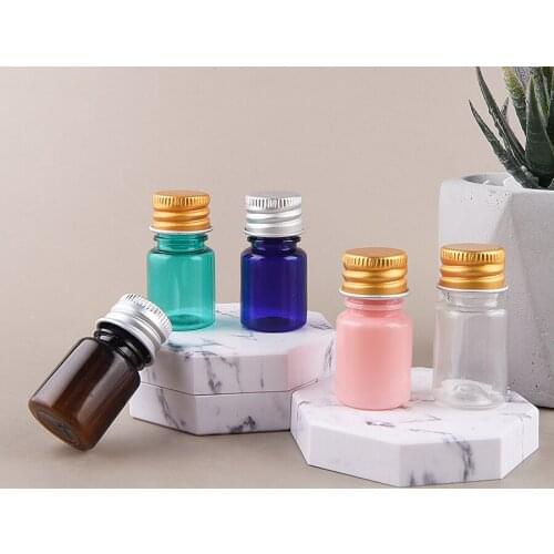 200pcs 5ml Multicolor empty cosmetic plastic containers with black aluminum screw cap, refillable water bottle packaging