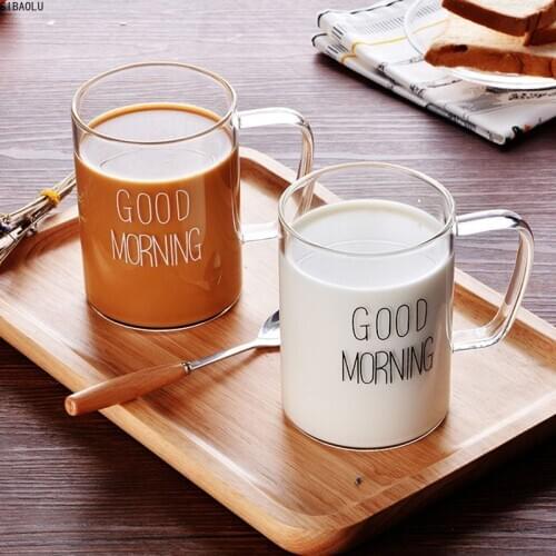 450ml Creative Glass Coffee Milk Mug Good Morning Breakfast Cup Cocktail Mugs For Gift