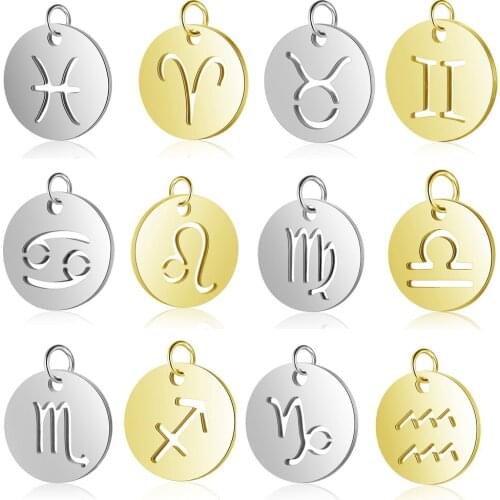 5 Pieces 12 Constellation Zodiac Signs Charm Wholesale 100% Stainless Steel AAAAA Quality Pendants DIY Jewelry Charms