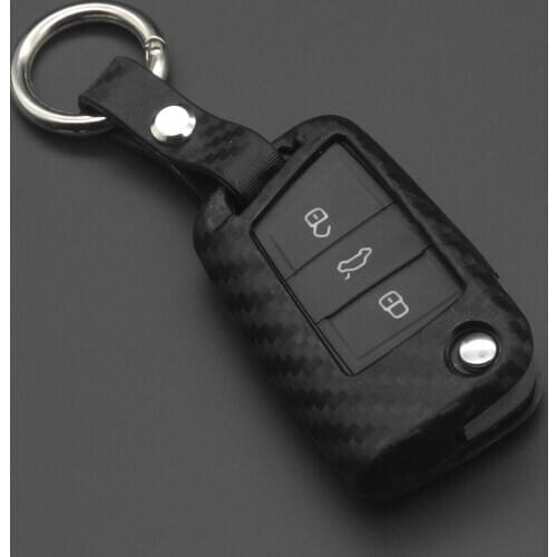 Bilchave Carbon Silicone Remote Car Key Case Cover For VW Polo Golf 7 Tiguan Skoda Octavia Kodiaq Karoq Seat Ateca Leon Ibiza