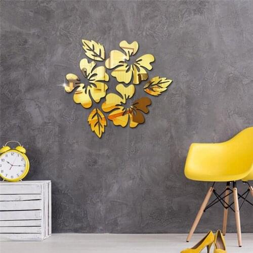 Flower Pattern Wall Sticker Decoration 3D Wall Decal Art DIY Mirror Wall Stickers Living Room Decor Silver/Gold/Black 2021 new