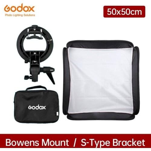 Godox Ajustable Flash Softbox 50*50cm 50x50 + S type Bracket Mount Kit for Flash Speedlite Studio Shooting for Canon Nikon Sony