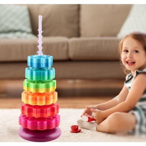 Color Rainbow Kids Intelligence Development Stacking Toys for Toddlers