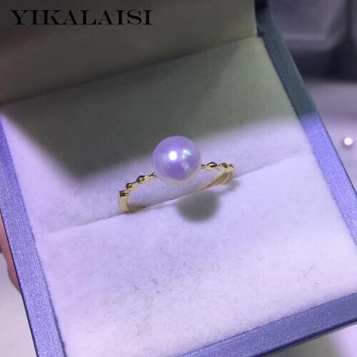YIKALAISI 925 Sterling Silver Natural Freshwater Pearl Rings For Women 7-8mm Round Pearl Rings White Pink Purple Color Wholesale