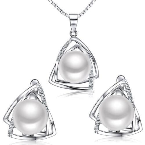 925 sterling Silver jewelry set include pearl necklace and English lock earring Sinya tz09044epset for women girls mother