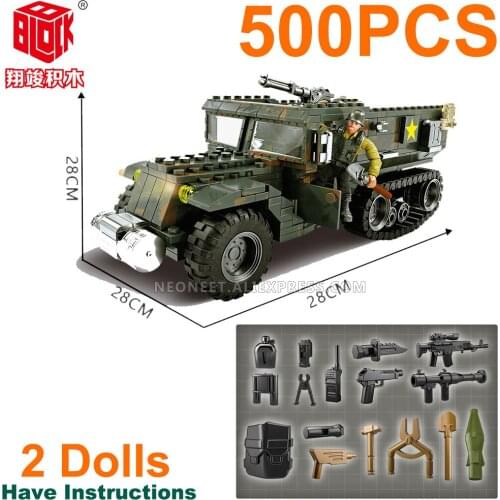 WWII WW2 Military US Army Soldier M2 M3 APC Car Model Building Blocks Toys Weapon Set Lot Fit MiniFigures Mega Bloks