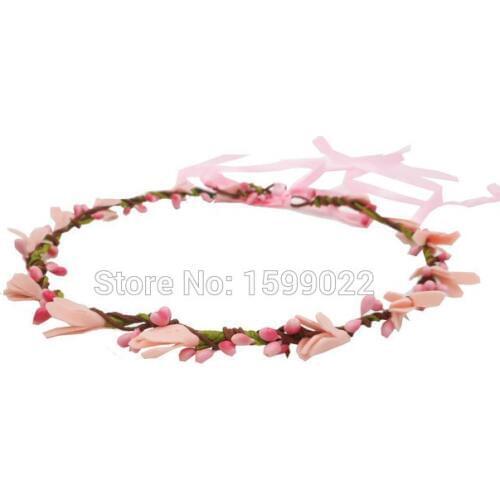 Boho Wedding Foam Flowers Forehead Headband Piece Artificial Pip Berries Hair Band Light Pink Elegant Simple Wedding Accessories