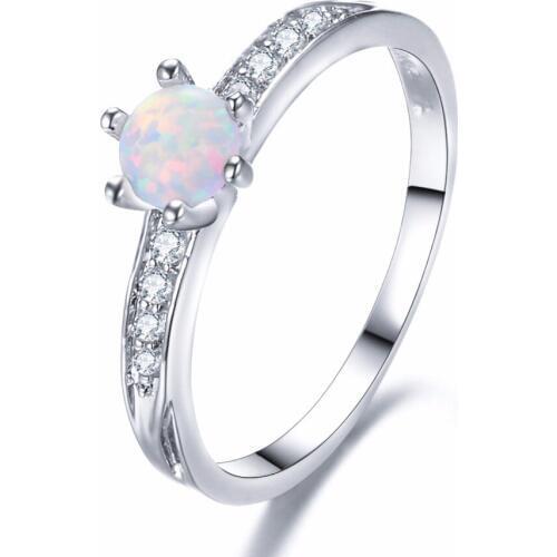 Tiny Elegant 925 Sterling Silver Crystal Wedding Rings Round White/Blue Fire Opal Finger Rings Fashion Women Gifts 2018