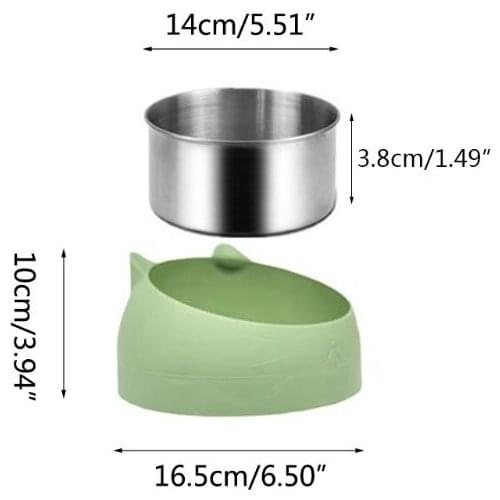 Stainless Steel Cats Dog Food Bowl 15°Slanted Non-slip Pet Utensils Container
