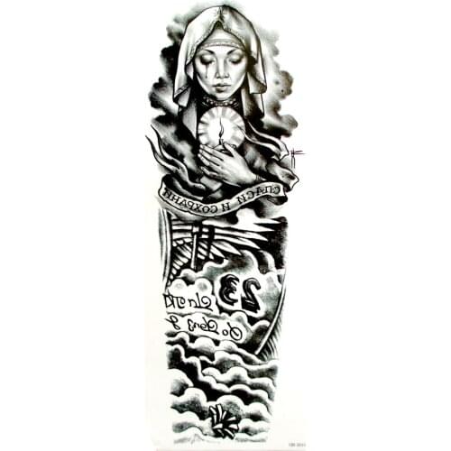 Prayer Lady Full Arm Waterproof Temporary Tattoo Stickers Crying Prayer Lady Fake Tattoo Sleeves Tatoo Men