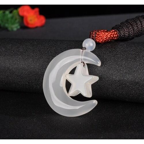 Natural jade handcarved star moon pendant simple retro agate pendant lovers temperament jewellery fashion for women men