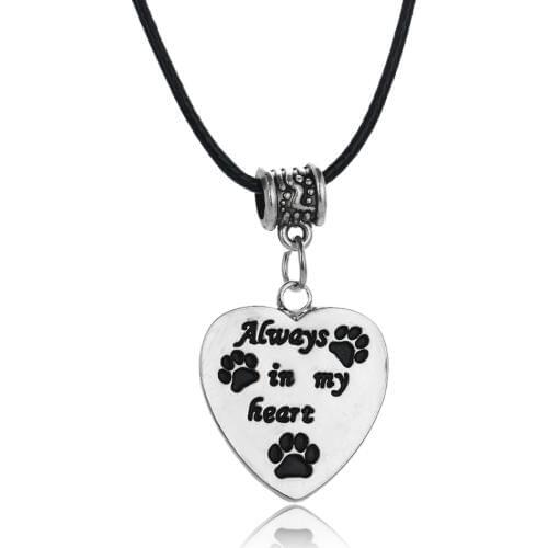 24PC/Lot Foot Print Animal Rescue Dog Pet Claw Paws Always In My Heart Pendant Necklace Leather Rope Jewelry Women Family Gifts