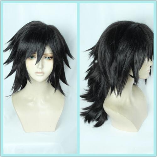 Anime Demon Slayer: Kimetsu no Yaiba Tomioka Giyuu Cosplay Wig Halloween Anime Short Big Haired Synthetic Hair Wigs +Cap+Track