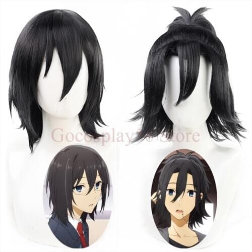 Horimiya Miyamura Izumi Cosplay Wig Hori-san and Miyamura-kun Black Short Straight Ponytail Synthetic Hair Role Play