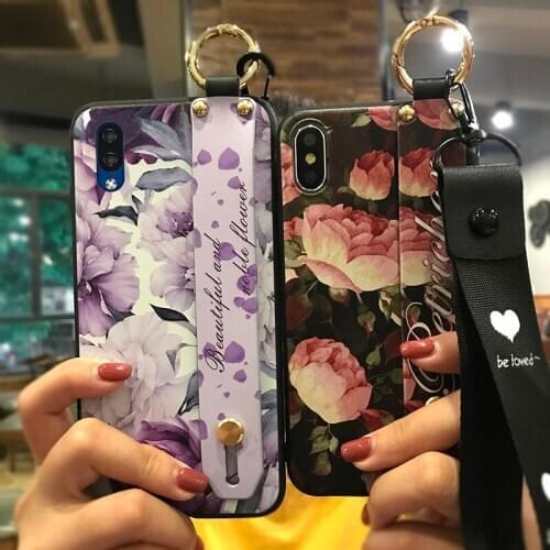 Wrist Strap Anti-knock Phone Case For ZTE Blade A5 2020 Wrist Strap Fashion Design Flower Series Phone Holder Silicone Wristband
