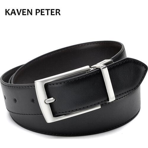 Revolvable Buckle Belts For Men Formal Business Genuine Leather Belt With Double Side Black Dark Brown Yellow Brown 3.5 CM Belts