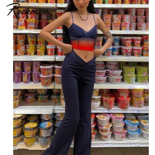 Rockmore Black High Waist Flare Pants Casual WomenS Pants Y2K Streetwear Trousers Sweatpants Cargo Pants Capris Joggers 2021