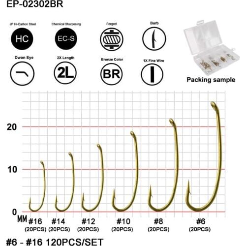Eupheng Caddis Hopper Stoneflies Nymphs Fly Fishing Hook Bronze Color Fly Tying Hooks EP-TMC2302 120pcs