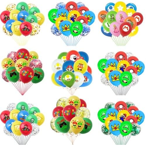 10/15pcs Cartoons Super mario Sequin mixed latex balloon Childrens game theme birthday party decorations Children balloon toys