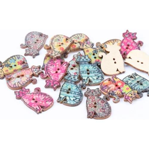 Mix Cat Pattern Wooden Buttons Handmade Accessories Decoration Sewing Scrapbooking Crafts DIY 30x19mm 20pcs MT0441-FD