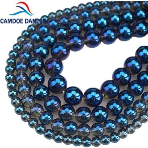 Glass Crystal Beads Blue AB Plating Round Loose Beads For Jewelry Making Diy Bracelet & Necklaces & Pendants Size 6 8 10 12MM
