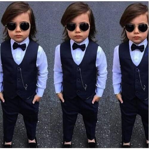NAVY BLUE MALE CHILD PAPYONLU YELEKLİ SMOKİN TOOL NEW SESON PARTY ENGAGEMENT WEDDING DRESS