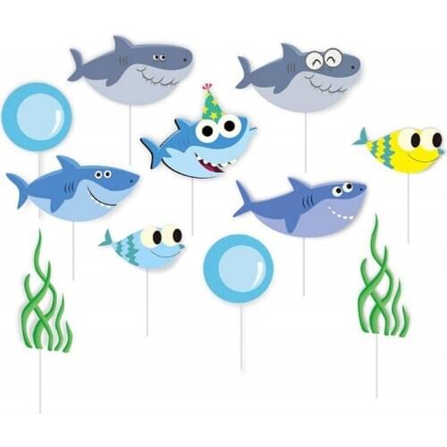 40pcs Shark Cupcake Toppers Pink/BlueLittle Shark Cake Topper Decor Sea Shark Theme Girl Boy Birthday Party Baby Shower Party