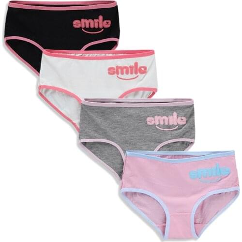 4 Pcs/lot Adolescent Underpants Smile Young Girls Pants for 8-16 Years Old Training Kids Panty Cotton Panties Teen Underwear