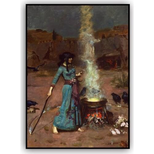 Vintage Painting Poster The Magic Circle John William Waterhouse Witch Wall Art Canvas Print Wiccan Art Pagan Occult Art Picture