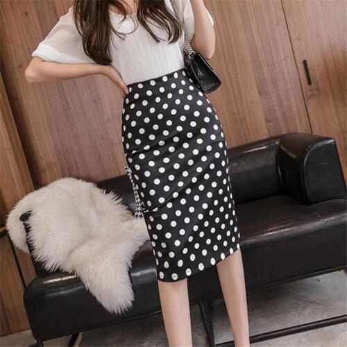 Neophil Black Dot Printed Midi Skirts Pencil High Waist Winter Women Casual Slim Sexy Ladies Office Skirt Work Wear Falda S2053