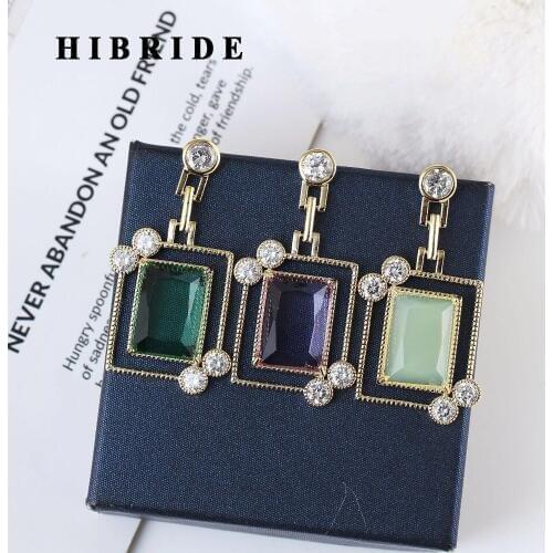 HIBRIDE Shiny AAA Cubic Zirconia Setting Square Shape Drop Earrings Women Fashion Jewelry Party Gift boucle d'oreille E-513